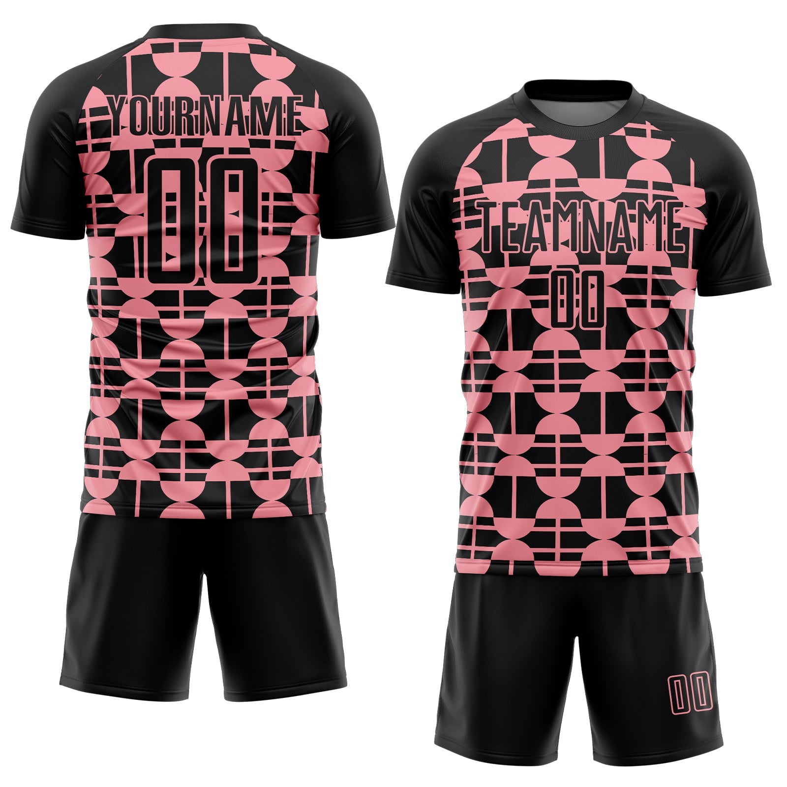 Custom Black Medium Pink Geometric Shapes Sports Sublimation Soccer Uniform Jersey