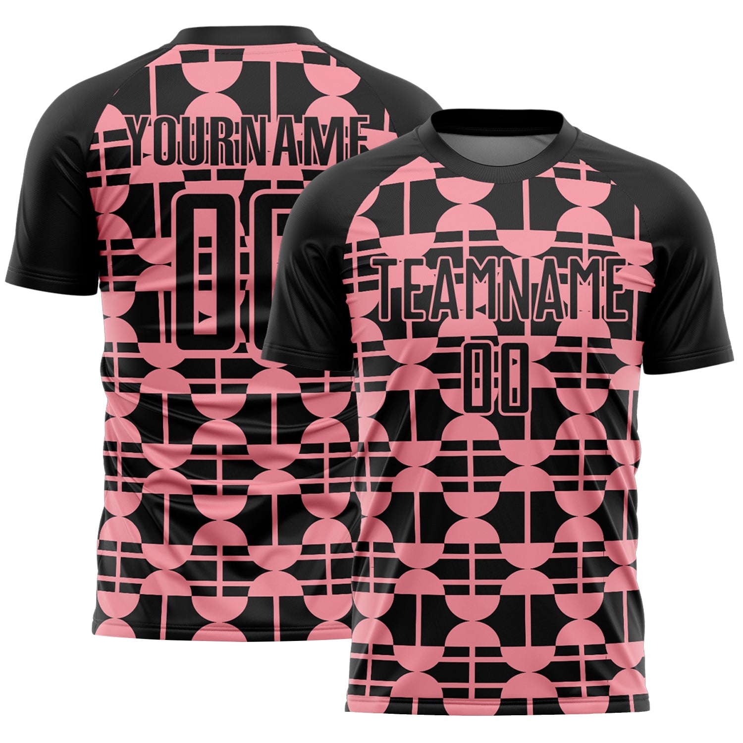 Custom Black Medium Pink Geometric Shapes Sports Sublimation Soccer Uniform Jersey