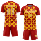 Custom Red Gold-White Geometric Shapes Sports Sublimation Soccer Uniform Jersey