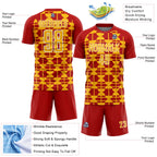 Custom Red Gold-White Geometric Shapes Sports Sublimation Soccer Uniform Jersey