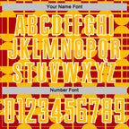 Custom Red Gold-White Geometric Shapes Sports Sublimation Soccer Uniform Jersey