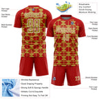 Custom Red Old Gold-White Geometric Shapes Sports Sublimation Soccer Uniform Jersey