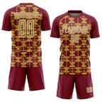Custom Crimson Old Gold-White Geometric Shapes Sports Sublimation Soccer Uniform Jersey