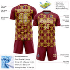 Custom Crimson Old Gold-White Geometric Shapes Sports Sublimation Soccer Uniform Jersey