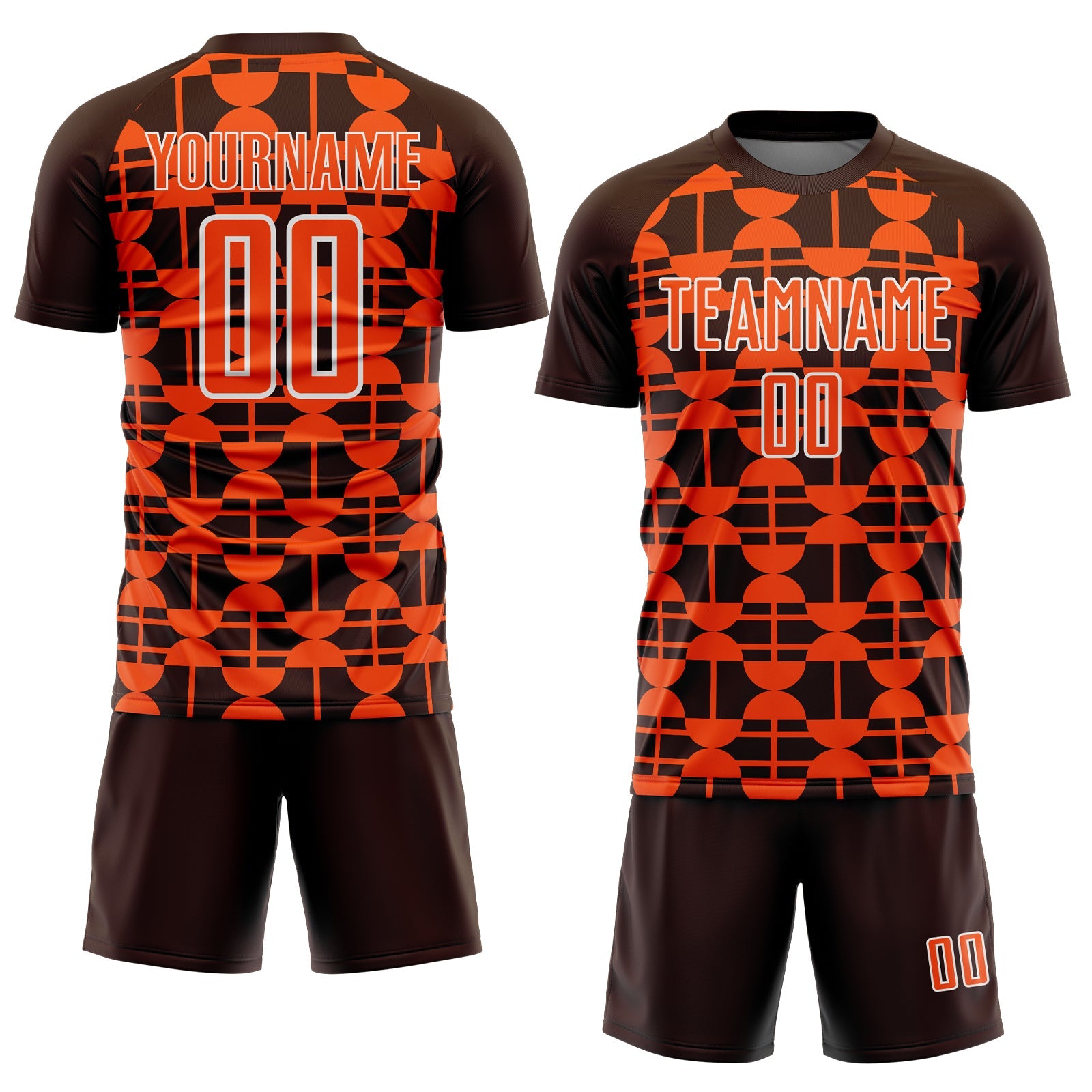 Custom Brown Orange-White Geometric Shapes Sports Sublimation Soccer Uniform Jersey