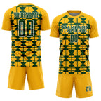 Custom Gold Green-White Geometric Shapes Sports Sublimation Soccer Uniform Jersey