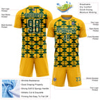 Custom Gold Green-White Geometric Shapes Sports Sublimation Soccer Uniform Jersey