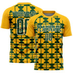 Custom Gold Green-White Geometric Shapes Sports Sublimation Soccer Uniform Jersey