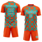 Custom Orange Aqua-White Geometric Shapes Sports Sublimation Soccer Uniform Jersey