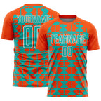 Custom Orange Aqua-White Geometric Shapes Sports Sublimation Soccer Uniform Jersey