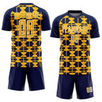 Custom Navy Gold-White Geometric Shapes Sports Sublimation Soccer Uniform Jersey