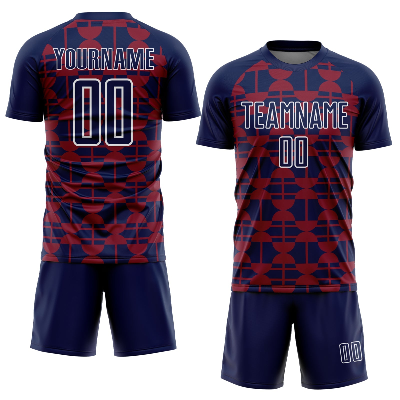 Custom Navy Crimson-White Geometric Shapes Sports Sublimation Soccer Uniform Jersey
