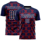 Custom Navy Crimson-White Geometric Shapes Sports Sublimation Soccer Uniform Jersey