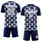 Custom Navy Silver-White Geometric Shapes Sports Sublimation Soccer Uniform Jersey