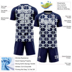 Custom Navy Silver-White Geometric Shapes Sports Sublimation Soccer Uniform Jersey