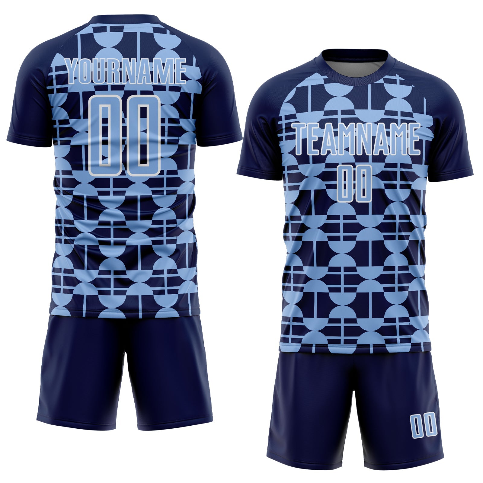 Custom Navy Light Blue-White Geometric Shapes Sports Sublimation Soccer Uniform Jersey