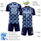 Custom Navy Light Blue-White Geometric Shapes Sports Sublimation Soccer Uniform Jersey