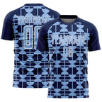 Custom Navy Light Blue-White Geometric Shapes Sports Sublimation Soccer Uniform Jersey