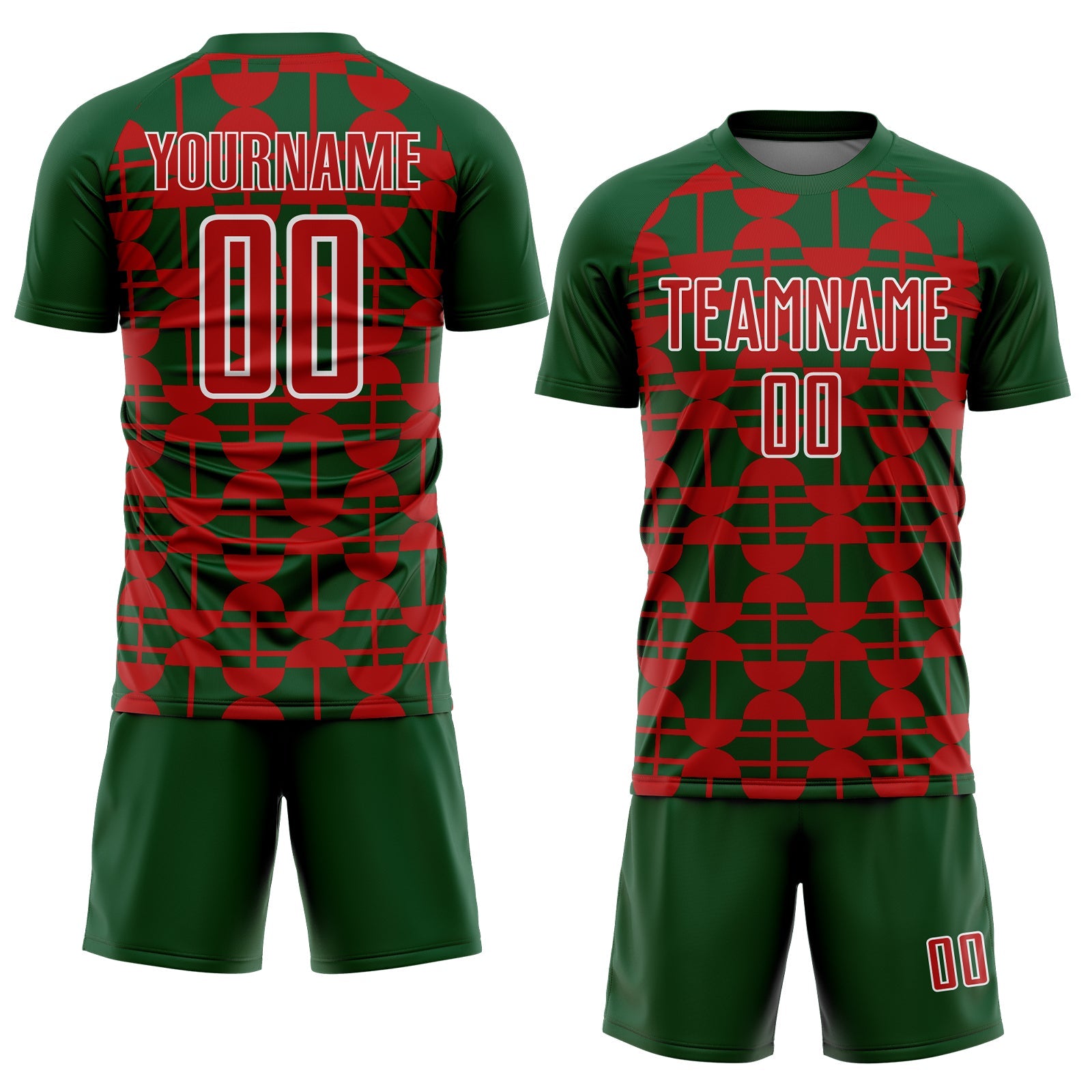 Custom Green Red-White Geometric Shapes Sports Sublimation Soccer Uniform Jersey