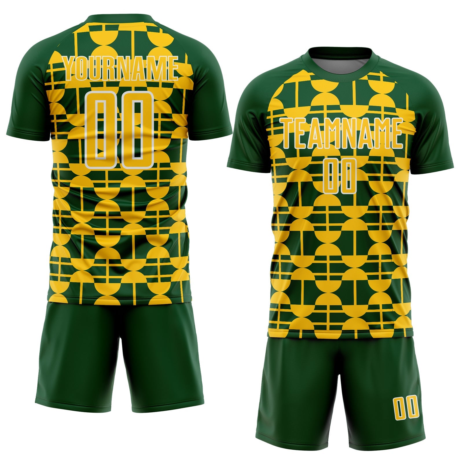 Custom Green Yellow-White Geometric Shapes Sports Sublimation Soccer Uniform Jersey