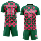 Custom Kelly Green Neon Pink-White Geometric Shapes Sports Sublimation Soccer Uniform Jersey