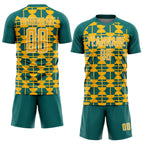 Custom Teal Gold-White Geometric Shapes Sports Sublimation Soccer Uniform Jersey