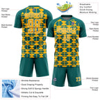 Custom Teal Gold-White Geometric Shapes Sports Sublimation Soccer Uniform Jersey