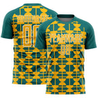 Custom Teal Gold-White Geometric Shapes Sports Sublimation Soccer Uniform Jersey