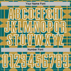 Custom Teal Old Gold-White Geometric Shapes Sports Sublimation Soccer Uniform Jersey