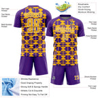 Custom Purple Gold-White Geometric Shapes Sports Sublimation Soccer Uniform Jersey