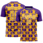 Custom Purple Gold-White Geometric Shapes Sports Sublimation Soccer Uniform Jersey