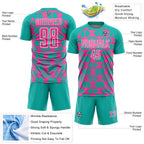 Custom Aqua Pink-White Geometric Shapes Sports Sublimation Soccer Uniform Jersey