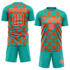 Custom Aqua Orange-White Geometric Shapes Sports Sublimation Soccer Uniform Jersey