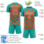 Custom Aqua Orange-White Geometric Shapes Sports Sublimation Soccer Uniform Jersey