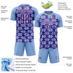 Custom Light Blue Purple-White Geometric Shapes Sports Sublimation Soccer Uniform Jersey