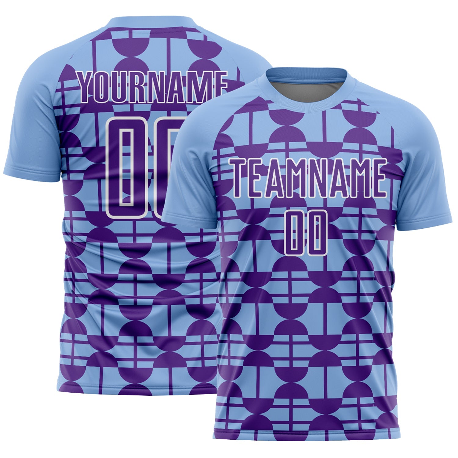 Custom Light Blue Purple-White Geometric Shapes Sports Sublimation Soccer Uniform Jersey