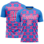 Custom Powder Blue Pink-White Geometric Shapes Sports Sublimation Soccer Uniform Jersey