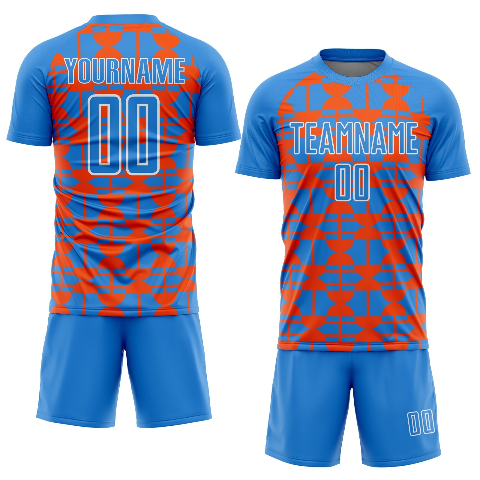 Custom Powder Blue Orange-White Geometric Shapes Sports Sublimation Soccer Uniform Jersey