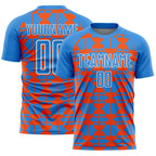 Custom Powder Blue Orange-White Geometric Shapes Sports Sublimation Soccer Uniform Jersey