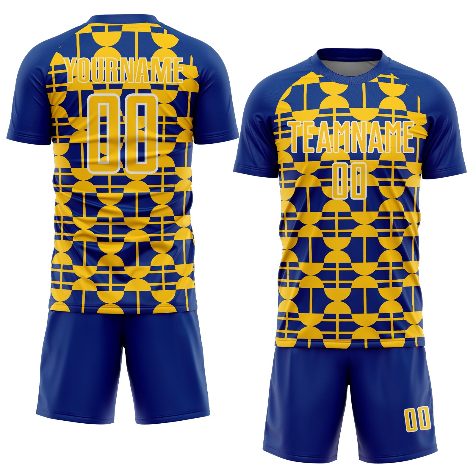 Custom Royal Yellow-White Geometric Shapes Sports Sublimation Soccer Uniform Jersey
