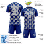 Custom Royal Gray-White Geometric Shapes Sports Sublimation Soccer Uniform Jersey