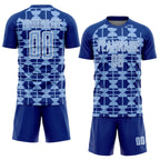 Custom Royal Light Blue-White Geometric Shapes Sports Sublimation Soccer Uniform Jersey