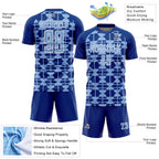 Custom Royal Light Blue-White Geometric Shapes Sports Sublimation Soccer Uniform Jersey