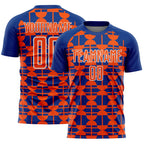 Custom Royal Orange-White Geometric Shapes Sports Sublimation Soccer Uniform Jersey