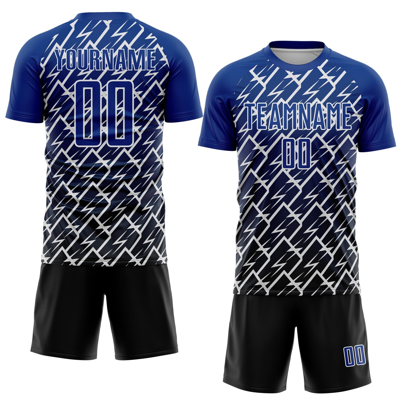 Custom Royal Black-White Lightning Sports Sublimation Soccer Uniform Jersey