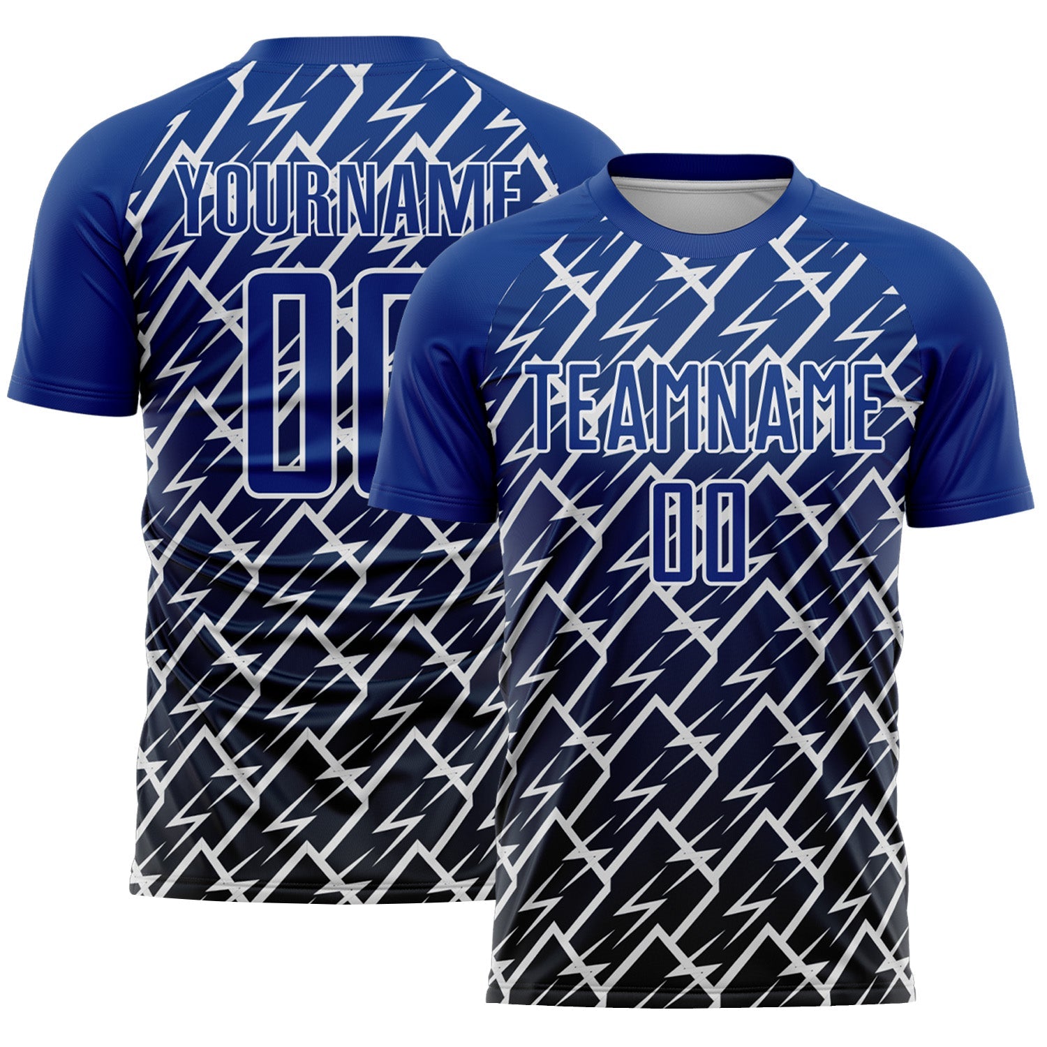 Custom Royal Black-White Lightning Sports Sublimation Soccer Uniform Jersey