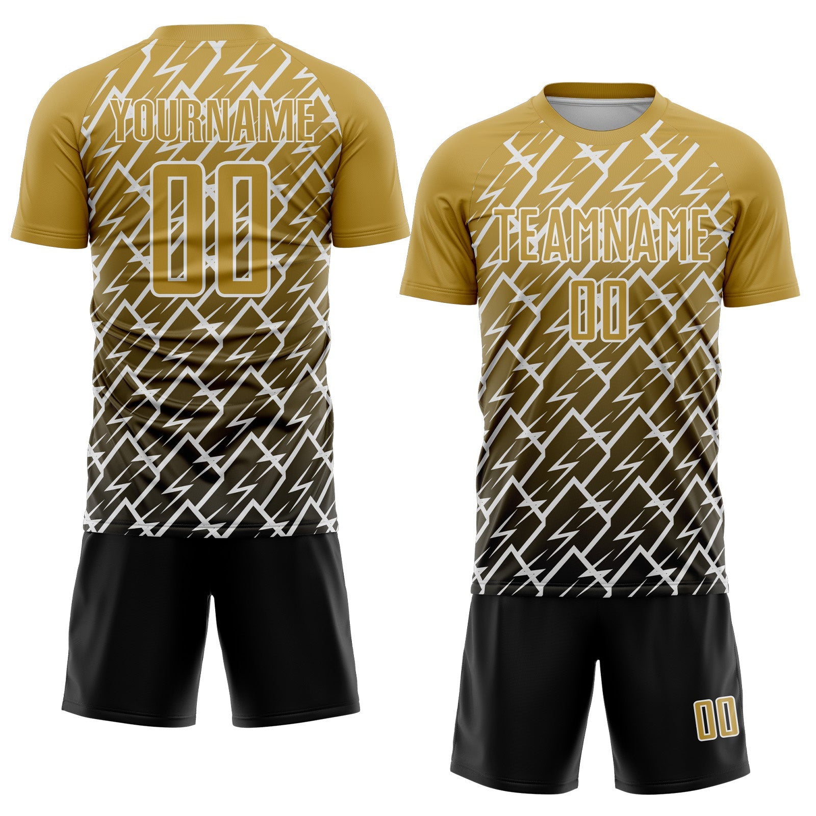 Custom Old Gold Black-White Lightning Sports Sublimation Soccer Uniform Jersey