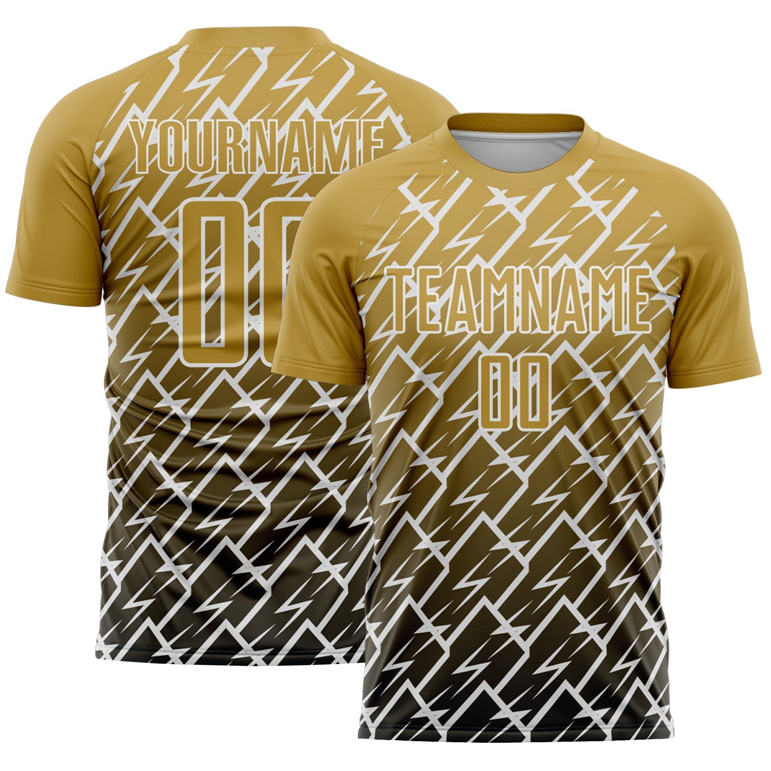 Custom Old Gold Black-White Lightning Sports Sublimation Soccer Uniform Jersey