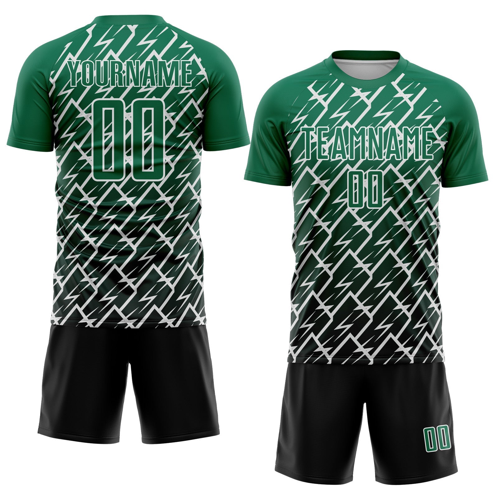 Custom Kelly Green Black-White Lightning Sports Sublimation Soccer Uniform Jersey