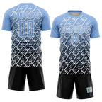 Custom Light Blue Black-White Lightning Sports Sublimation Soccer Uniform Jersey